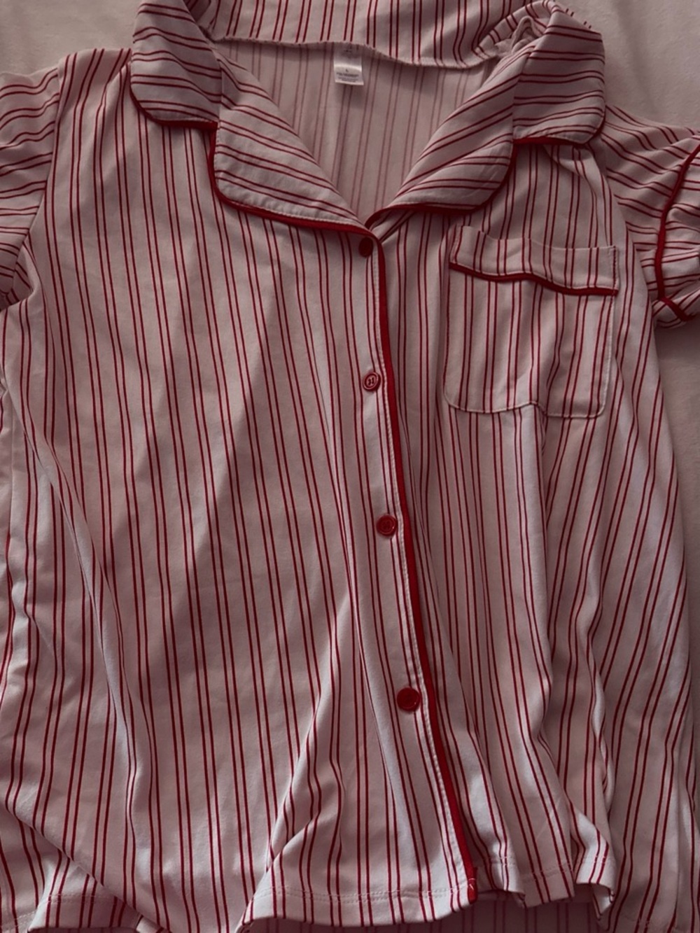 Women's Red & White Striped Button-Front Pajama Top